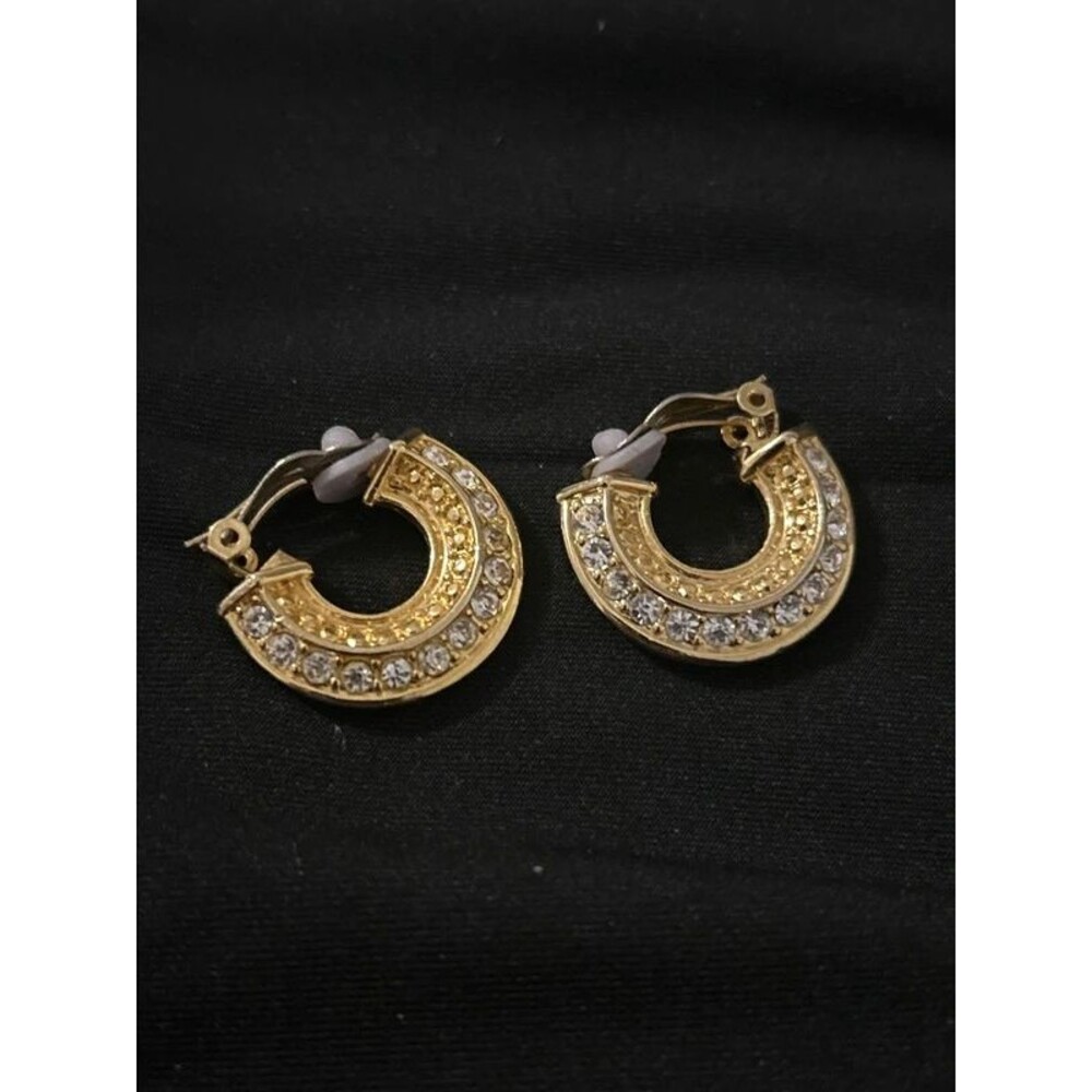 Gold-Tone Rhinestone Hoop Clip-On Earrings